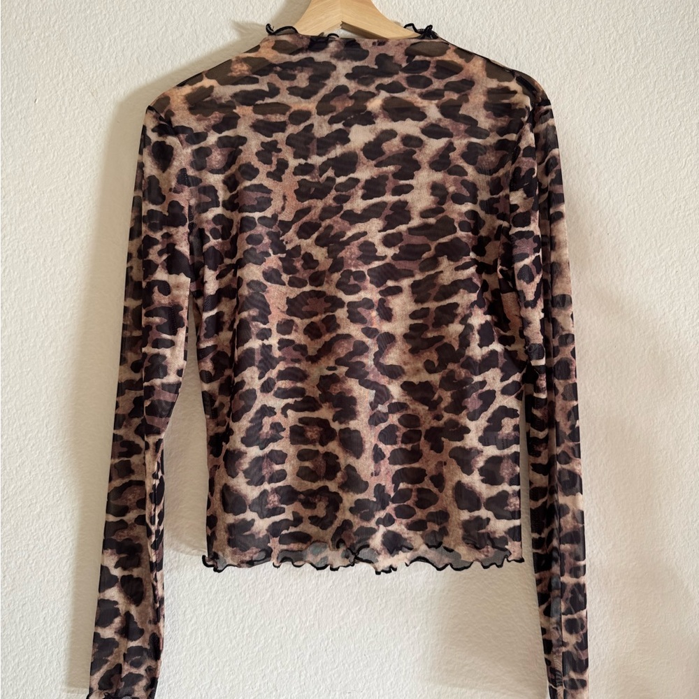 Sheer Leopard Print Long Sleeve Layering Top